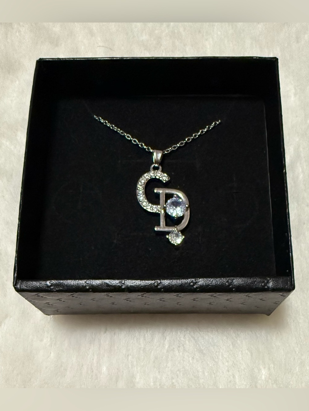 Stunning CD Initial Pendant Necklace With Clear Stones